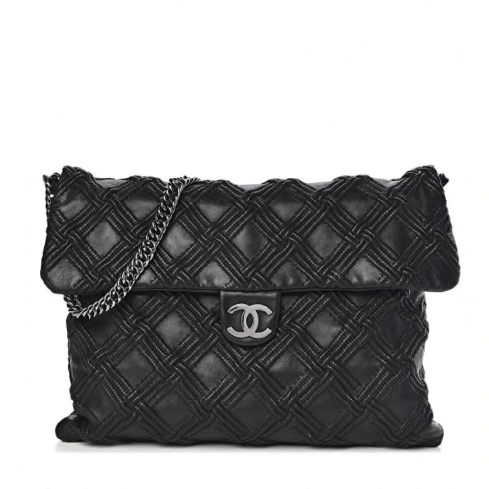 Chanel Bag Large Walk of Fame Black Silver clutch or chain Fits LAPTOP